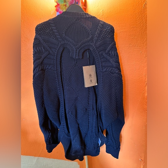 Brand new with tags BURBERRY ink blue cutout cable knit sweater. Blue in color. - Picture 2 of 8